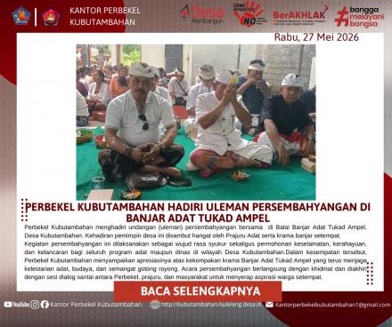PERBEKEL KUBUTAMBAHAN HADIRI ULEMAN PERSEMBAHYANGAN BERSAMA DI BANJAR ADAT TUKAD AMPEL